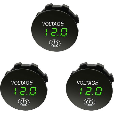 Voltmètre numérique LED avec affichage de la capacité de la batterie (3X), interrupteur tactile marche/arrêt, pour voiture et moto (3-35 V CC, vert). (1/5)