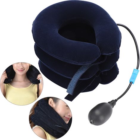 Collier Cervical Gonflable avec Support Lombaire - Dispositif de Traction pour Douleurs Cervicales, Taille Moyenne Bleu (1/5)
