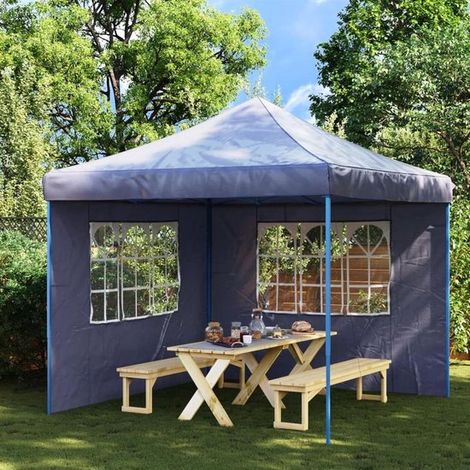 Lot de 2 parois latérales pour tente de réception avec fenêtres, 300 x 195 cm, PE résistant aux UV et à l'eau, fixation universelle par Velcro, bleu (1/5)