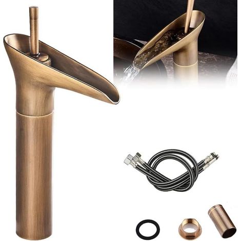 Robinet mélangeur lavabo cuivre massif, finition bronze vieilli, levier unique, hauteur de sortie optimisée – pour évier ou vasque