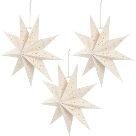 Confezione da 3 decorazioni a stella di carta da finestra da 35 cm, decorazione natalizia a stella 3D per decorazione di festa di Capodanno (1/4)