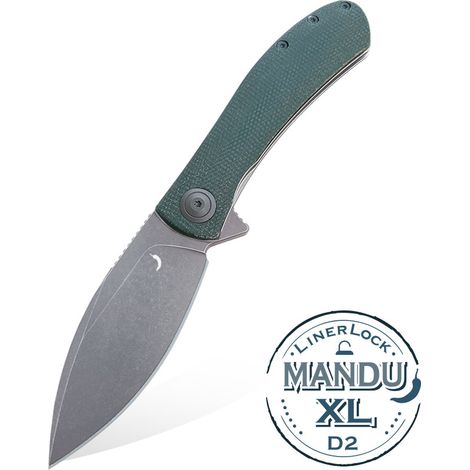 Coltello pieghevole Trollsky Knives Mandu XL Liner Lock Dark Bead Blast D2 Green Micarta (1/5)