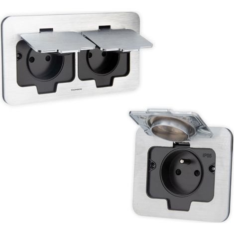 Prise de sol étanche 16A – 2P+T IP55 – Métal brossé pour espaces extérieurs – Clapet de protection renforcé