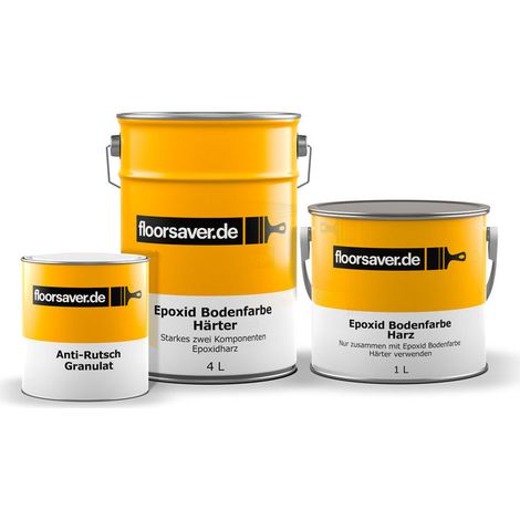 Floorsaver Epoxid Bodenfarbe Anti-Rutsch, Zweikomponentige Betonfarbe, Grau 5L