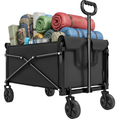 Chariot de jardin pliable 80 L avec poignée réglable, métal et tissu Oxford, 78 x 47,5 x 92 cm, noir (1/5)