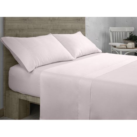 Juego de sábanas de algodón orgánico color rosa. Acabado en vainica. Cama de 105 cm. 3 piezas (1/5)