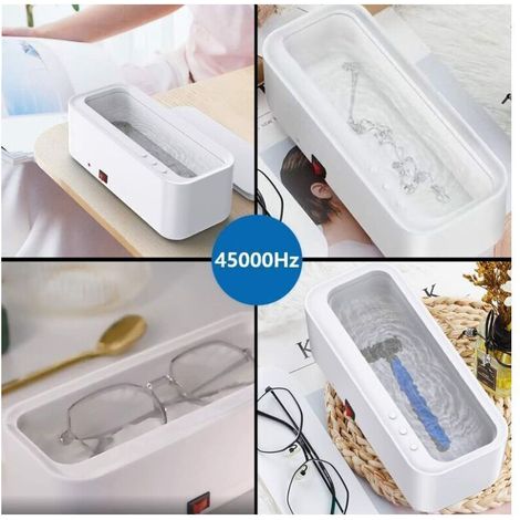 Nettoyeur à Ultrasons 350ML Appareil de Nettoyage 45000Hz Machine à Ultrasonique Bac Nettoyant Ultrasonic Cleaner pour Lunettes Bijoux Montres Bagues Colliers Rasoirs Prothèses (1/3)