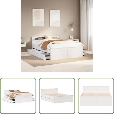 vidaXL Sommier à lattes - Cadre de lit sans matelas avec tête de lit blanc 150x200 cm pin (1/5)