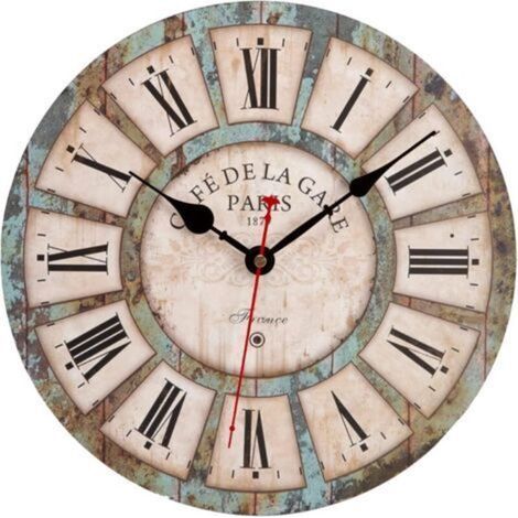 Vintage Style Wall Clock - Silent Industrial Design, Modern Wooden Wall Clock, Suitable for Bedrooms, Kitchens, Bathrooms, Offices, and Hotels (Black). (1/5)