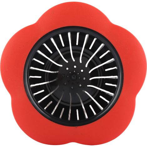 Crépine d'évier en plastique en forme de fleur, bouchon de vidange, accessoires de cuisine et de salle de bain (rouge) (1/5)