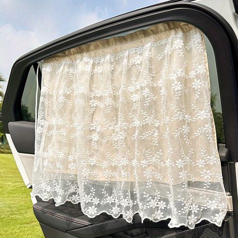 Rideau de fenêtre de voiture à ventouse, 6553cm, pare-soleil de voiture ajustable et isolant thermique avec dentelle marguerite pour fenêtres latérales de voiture. (1/4)