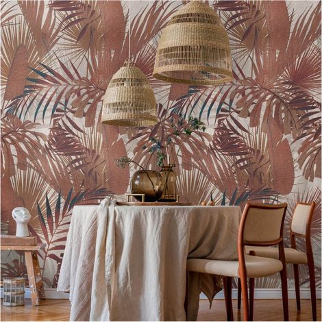 Photo wallpaper wall Profhome 391802 hot embossed non-woven wallpaper smooth with jungle elements matt brown red brown basalt grey 1,59 m x 2,8 m (1/5)