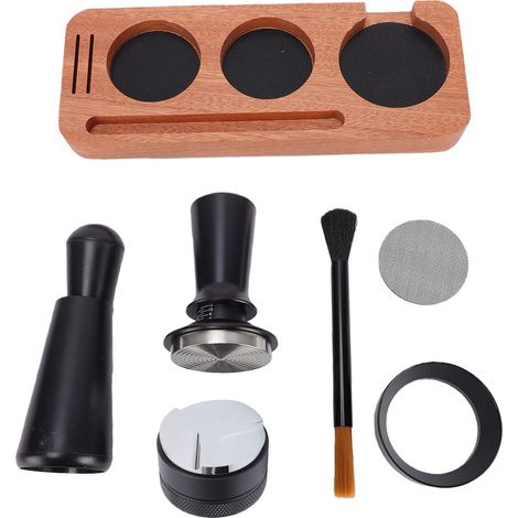 Ensemble de doseur de café, outil de Distribution, Station de bourrage en bois, entonnoir de dosage, brosse de nettoyage, filtre en acier inoxydable (1/5)
