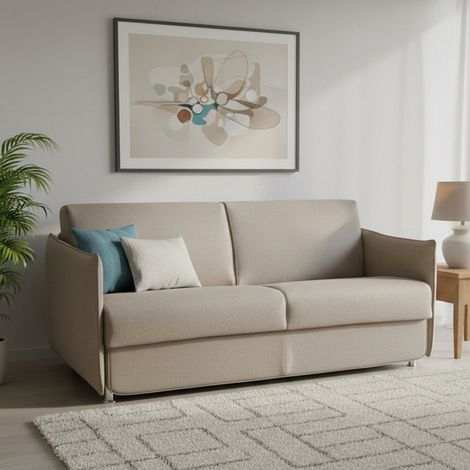 Dmora - Sofá cama 3 plazas Petronilla, Sofá convertible para salón, acolchado, desenfundable, calidad 100% Made in Italy, 200x95 h90 cm, Tórtola (1/5)
