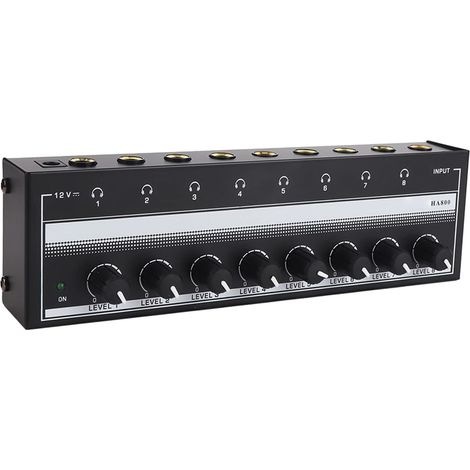 Amplificateur de Casque à 8 Canaux, Amplificateur Audio Stéréo Portable en Métal avec Adaptateur d'alimentation 12V Système D'amplificateur Audio Domestique pour Studio et Scène (1/5)
