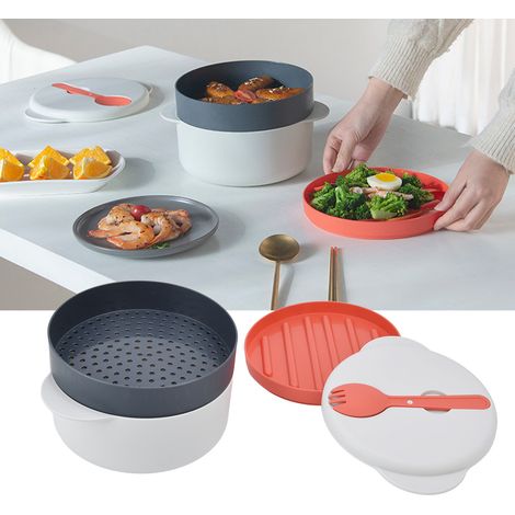 Cuiseur à légumes micro-ondes 2L, multicouche, empilable, anti-brûlures, avec poignée (1/5)
