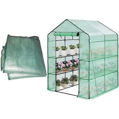 Housse de protection imperméable en polyéthylène pour serre (143 x 143 x 195 cm) avec isolation de porte, transparente et résistante à la pluie, fournitures écologiques (étagère non incluse). (1/5)