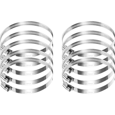 Lot de 10 colliers de serrage réglables en acier inoxydable 91-114 mm - Pour tuyaux de descente et tuyaux d'évacuation - 100 mm - Avec mécanisme à vis (1/5)