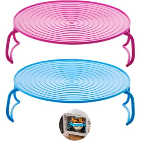Bandeja vaporera redonda, bandeja vaporera de doble capa, soporte multifuncional de plástico para bandejas de cocina, bandeja para microondas, accesorios para horno microondas, 2 unidades (1/5)