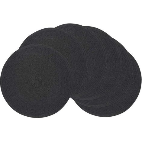 Lot de 6 sets de table ronds, 11 cm de diamètre, noirs, lavables, en coton tissé, résistants à la chaleur et antidérapants (1/5)