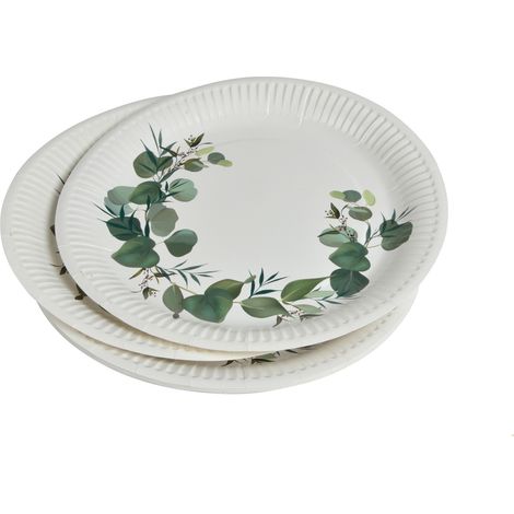 10 assiettes en carton 23 cm Branche d'eucalyptus