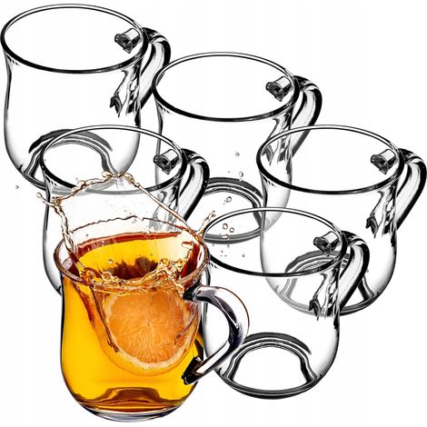 KADAX Gläser mit Griff für Tee und Kaffee, Teegläser aus dickem Glas, 320ml, 6