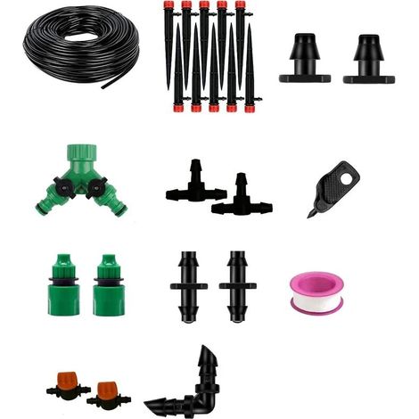 Kit d'irrigation goutte à goutte avec tuyau de 30 m (98,4 pieds) de 6,35 mm (1/4 pouce), réglable, pour jardin, mini-injecteur à flux continu. (1/2)