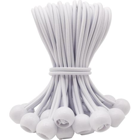 Spanngummis mit Kugel 15cm - 25 Stück, Planenspanner elastisch, Zelt Gummispanner weiß (1/5)