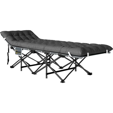 Lit de camping pliable avec matelas amovible, repose-tête et sac de transport 186x68x37 cm Gris foncé
