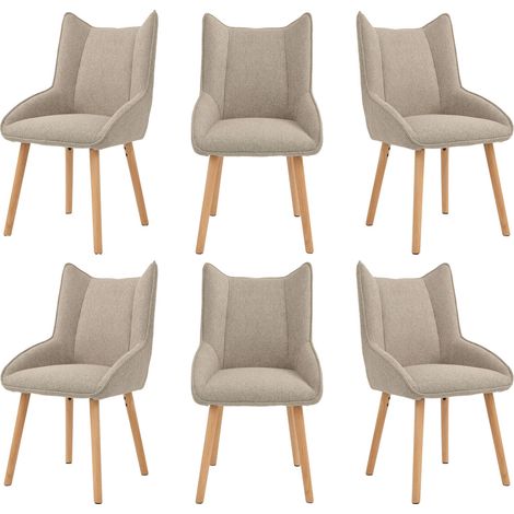 GOEURVANT - Set of 6 - Taupe - Textured Fabric - Ergonomic Dining Chairs with Cat-Ear Micro-Curved Silhouette & Extra Felt Pads (1/5)
