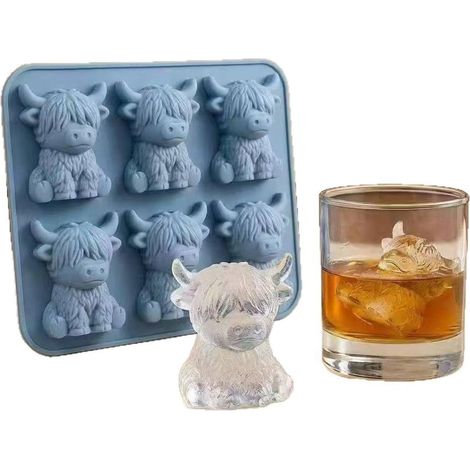 Plateau à glaçons amusant pour whisky et boissons froides, petit plateau unique en forme de tête de vache à poils longs, moule à glaçons en silicone facile à démouler pour maison, bar, fête (1/5)
