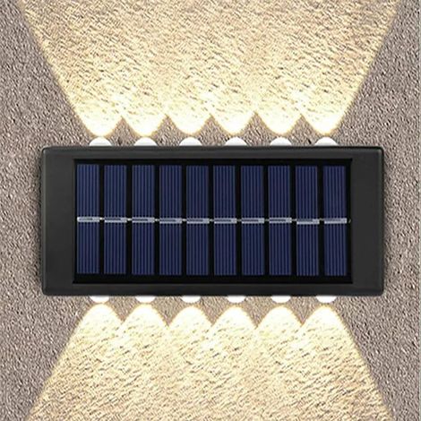 Solar-Wandleuchte mit Auf- und Abwärtsbewegung, zwölf LEDs, Schutzart IP65, warmweißes Licht für Garten, Terrasse und Einfahrt