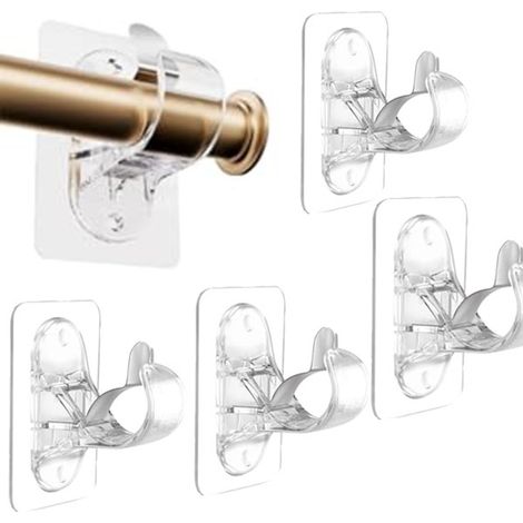 Paquete de 4 soportes para barra de cortina autoadhesivos, ganchos para cortinas para dormitorio y sala de estar (transparentes) (1/5)