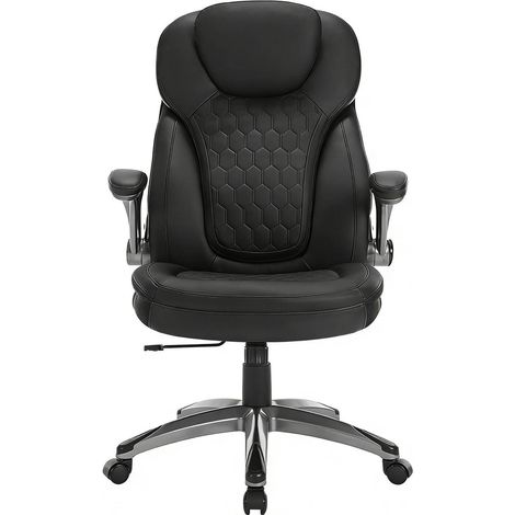 Chaise de bureau ergonomique à dossier haut, siège PC pivotant réglable en hauteur, accoudoirs rabattables, assise rembourrée en PU et maille, noir  CHICFURN (1/5)