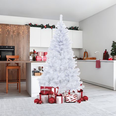 Randaco 180cm Künstlicher Weihnachtsbaum, Tannenbaum mit Metallständer, Christbaum 770 Spitzen PVC Nadeln, Kunstbaum Weihnachten Klappsystem weiß (1/4)