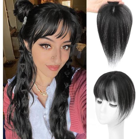 Parrucche per capelli da donna in veri capelli umani - Parrucca 3D a 360° con frangia per capelli diradati, frangia a clip con base in seta migliorata, perfetta per l'uso quotidiano, 4×6 Bro (1/5)