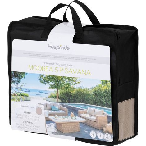 Hesperide – Housse de coussin pour salon de jardin Mooréa savana 5 places – Polyester beige – Protection intempéries – Facile à nettoyer