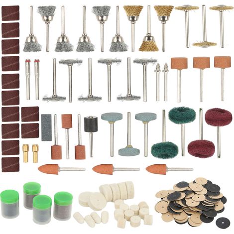 Set aus 347 Teilen für Rotationswerkzeuge, Mehrzweck-Schleifscheiben, Trennscheiben, Polier-, Schleif-, Reinigungs-, Entgratungs-, 3-mm-Spannfutter, Komplettset. (1/5)