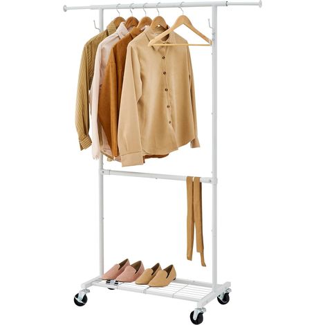 Clothes Rail with Wheels, Load Capacity 90 kg, White (1/5)