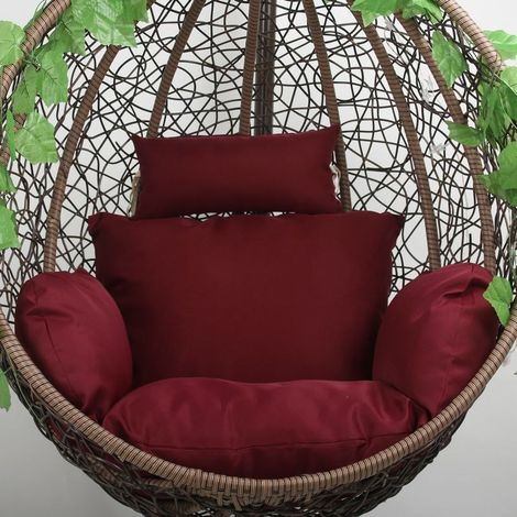 Coussin de rechange XXL pour fauteuil suspendu, assise et dossier, housse déhoussable et lavable, polyester, coloris bordeaux, version imperméable