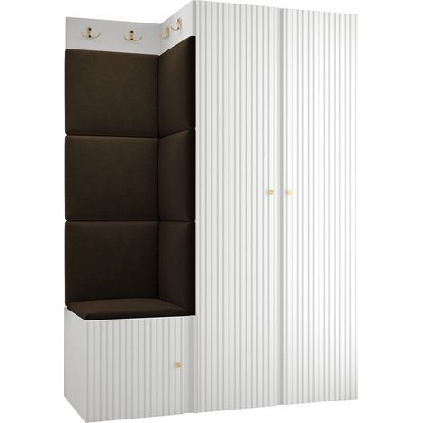Conjunto para recibidor Hartford 387, Manila 04, 186x116x46cm, Aglomerado laminado, Tapiz, MDF, Montada en la pared, Colocada