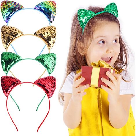4-Piece Sequin Cat Headband Set, Sequin Cat Ear Headbands, Hair Decorations for Children, Cat Ear Headbands for Women and Girls, Everyday Wear (1/5)