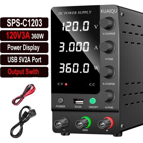 Fuente de alimentación de CC, salida ajustable, pantalla LED de 4 dígitos, SPS-C1203 120V3A (1/2)