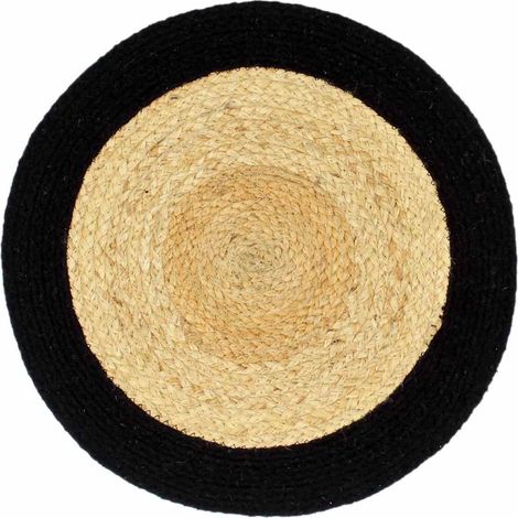 6er Set Tischuntersetzer Natur und Schwarz 38 cm Jute und Baumwolle