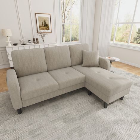 Divano angolare componibile 3 posti con chaise longue reversibile, 166x118x77 cm, Corduroy, marrone (1/5)