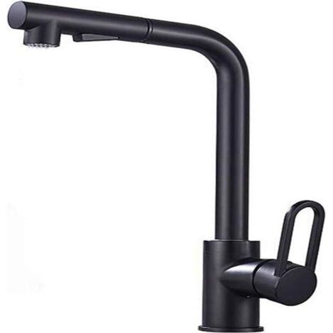 Robinet de cuisine avec douchette extractible, mitigeur rotatif 360° avec 2 modes de jet. Noir, pour cuisine ou salle de bain, design moderne et fonctionnel.