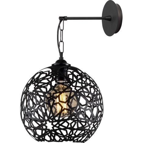 Lampe murale, applique, noire en métal, 25 x 30 x 35 cm, 1 x E27, Max 100 W (1/5)