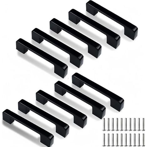 Poignées de Placard, 10 Pièces Noires Cuisine Poignée Poignee de Meuble Poignées de Placard Poignées de Tiroir Avec Vis, Poignée Porte pour Placards Porte Meuble Cuisine (Entraxe 96mm) (1/5)