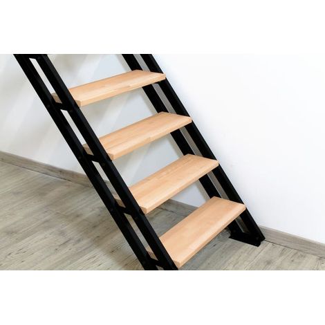Escalier Droit Métal Bois Hêtre Verni 4 Marches Kit Noir ESCAVARIO Made in France ORIAL (1/4)