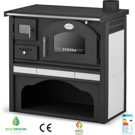 Cuisinière à bois 6 kW avec plaque en céramique – Capacité de chauffage jusqu'à 80 m² – Longueur bûches jusqu'à 40 cm – Acier résistant à la chaleur – Zvezda